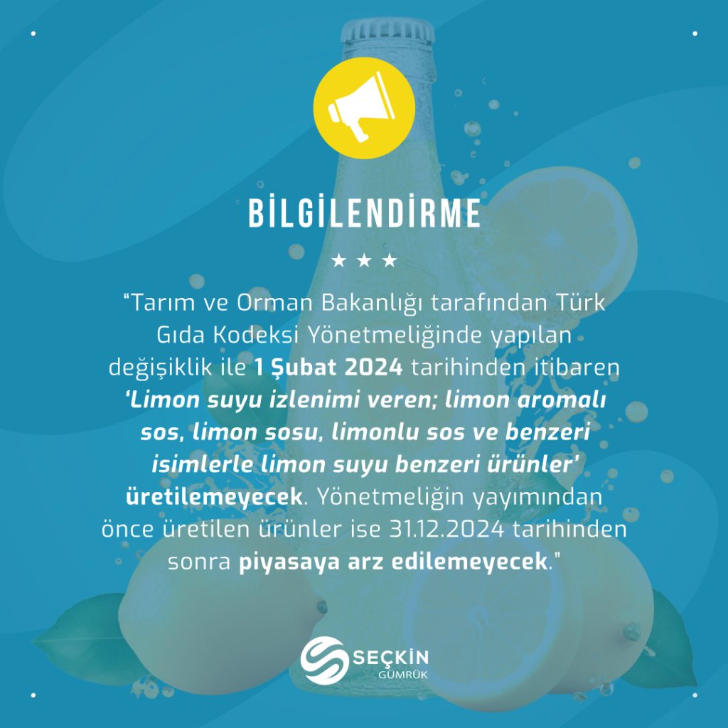 Limon Suyu Benzeri Ürünlerin Üretim ve Piyasaya Arzı Sınırlanıyor
